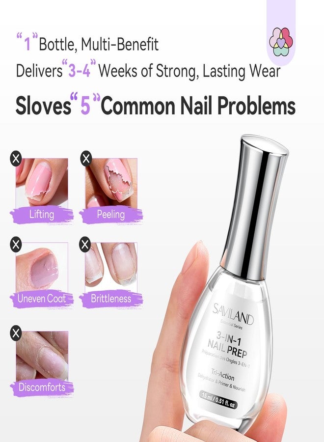 SAVILAND Essentials Tri-Action Nail Dehydrator and Primer: 3-in-1 Nail Primer for Better Adhesion & Longer Lasting Manicure Plant-Based Nourishing Dehydrator Nails Prep Supplies for Salon - Image 4